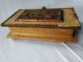 Стара дървена кутия, дърворезба, меден обков, снимка 4