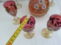 Кристални чаши и гарафа Бохемия рисувани цветно стъкло, снимка 4