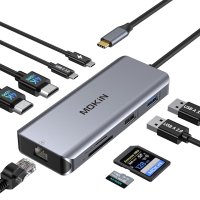 Докинг станция MOKIN за два монитора, USB C, Ethernet, 100W захранване, снимка 1 - Кабели и адаптери - 44178778