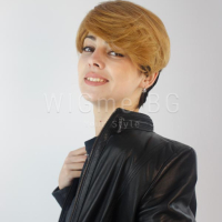 Къса перука от ЕСТЕСТВЕН косъм в русо и черно с бретон Регина, снимка 2 - Аксесоари за коса - 44616094