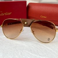 Cartier 2023 мъжки слънчеви очила с кожа и дътвени дръжки , снимка 8 - Слънчеви и диоптрични очила - 42796056