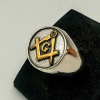 Масонски сребърен пръстен с 24 Карата позлата, масонски знаци, снимка 5 - Пръстени - 31590540
