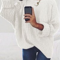 Дамски голям пуловер с навити дълги ръкави и обло деколте, 7цвята , снимка 2 - Блузи с дълъг ръкав и пуловери - 42469277