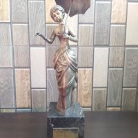 Бронзова Скулптура във Сребърно Покритие-Дамата със Чадъра 19 Век Испания , снимка 1 - Статуетки - 42112272