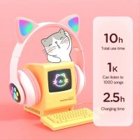 Безжични слушалки с котешки уши със Led светлини/Слушалки коте/, снимка 9 - Bluetooth слушалки - 36754960