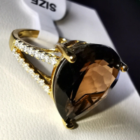 Елегантен сребърен 925 с златно покритие и Голям Натурален Опушен Кварц и Циркони!, снимка 6 - Пръстени - 44698592