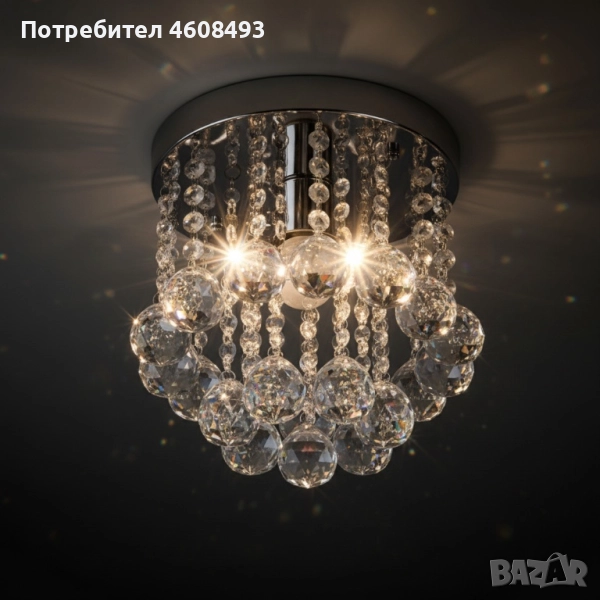 Модерен таванен полилей с големи кристални сфери и основа в сребристо, снимка 1