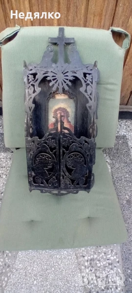 Стар иконостас,триптих,дърворезба,1934г., снимка 1