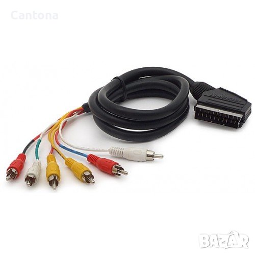 Аудио видео кабел scart видео букса към 6 RCA чинчове - 1,5 m, снимка 1