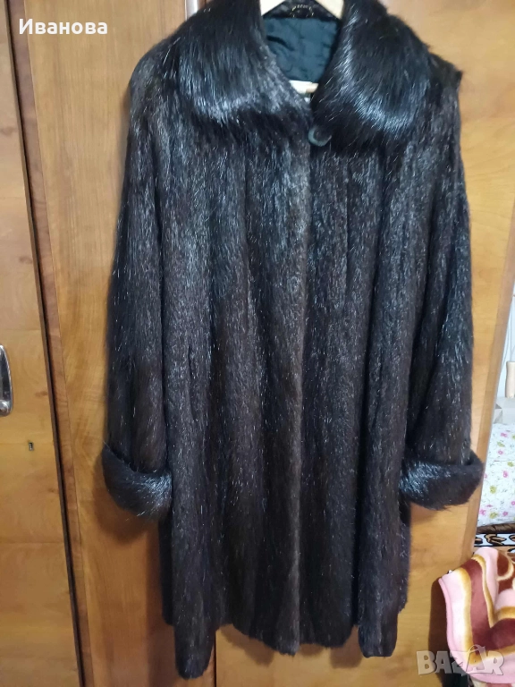 Дамско  дълго пълто. Естествен косъм, НУТРИЯ, снимка 1