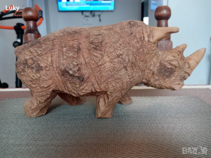 Антикварна,колекционерска, фигура на носорог.Дъворезба., снимка 1