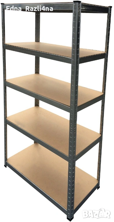 Стелаж с 5 рафта - 180 х 90 х 30 cm, 100 kg на рафт, сив, снимка 1