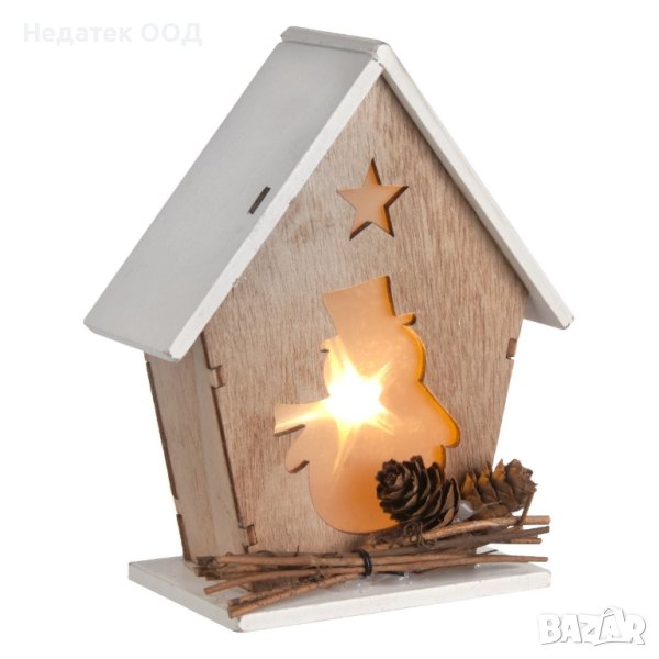 Коледна декорация, Светеща къща,  Дървена, 15 см, снимка 1