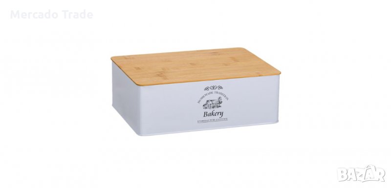 Кутия за съхранение на храна, метална с дървен капак , снимка 1