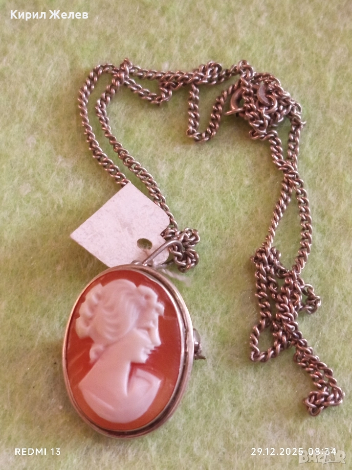Сребърен авторски медальон камея която може да се носи и като брошка 52526 , снимка 1
