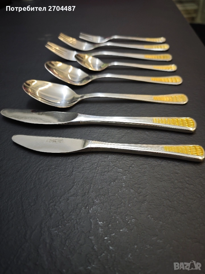 Автентични български прибори Перла, позлатени , снимка 1