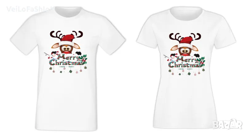 Нови коледни тениски за двойки Merry Christmas с Еленче, снимка 1