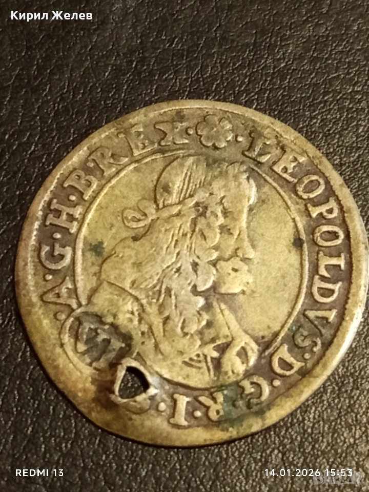 Сребърна монета 6 кройцера 1674г. Леополд първи Прага Бохемия за КОЛЕКЦИЯ 52571, снимка 1