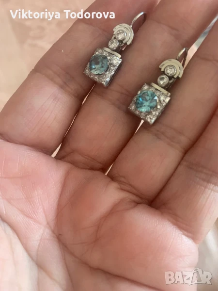 14К зл.обеци с диаманти и топаз-КОЛЕДНА ОФЕРТА , снимка 1