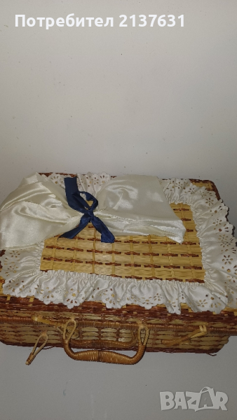 НОВ ! РЪЧНО ПЛЕТЕН  КУФАР  от дърво, снимка 1