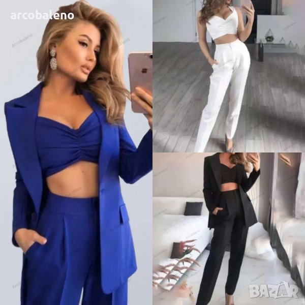 Едноцветен дамски елегантен костюм от три части, 3цвята , снимка 1