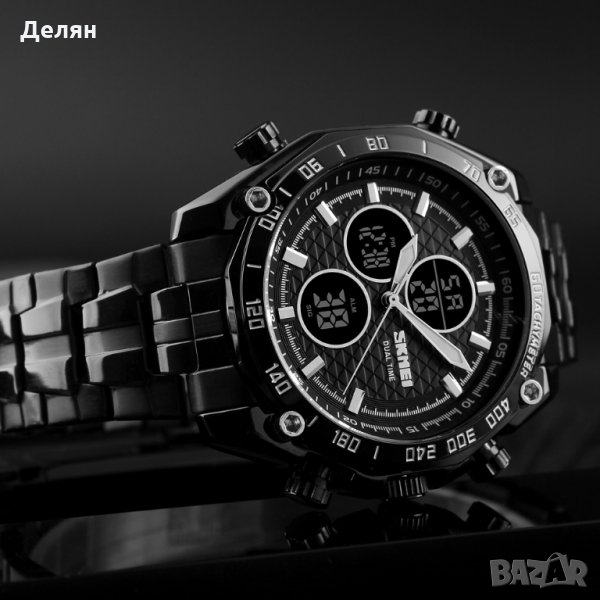 Мъжки електронен часовник, метален, черен, снимка 1