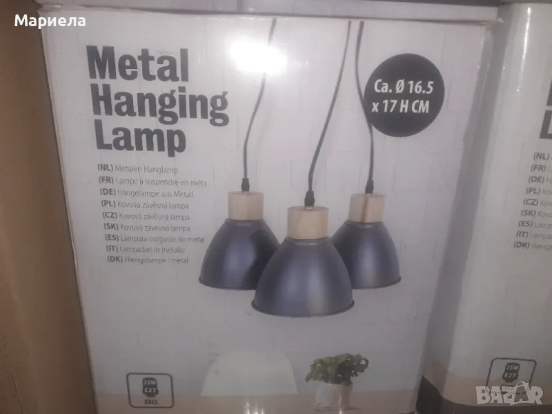 Висящ метaлeн полилей троен с металeн , Тройна висяща лампа, метал, дърво, 3xE27, 77 см, снимка 1