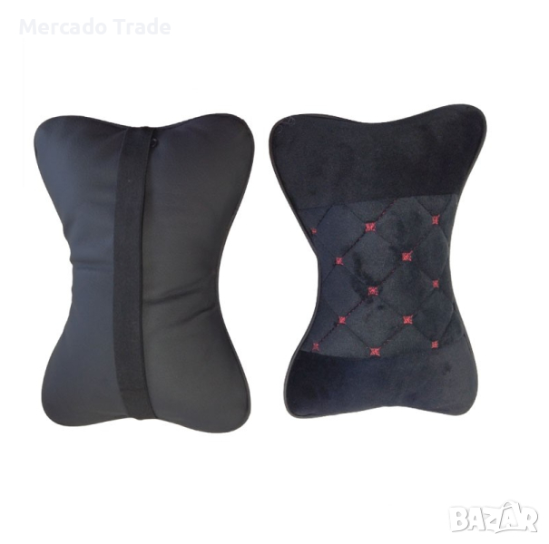 Комплект възглавници Mercado Trade, 2бр, За автомобил, Плюш и Еко кожа, Черен, снимка 1