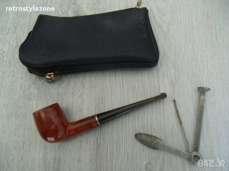 № 7210 стара лула   - надпис / маркировка -  с прибор за почистване и пълнене -  с кожено калъфче, снимка 1