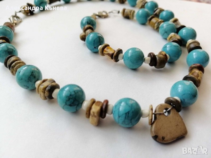 Дизайнерски комплект бижута с тюркоаз ръчна изработка + подарък, снимка 1