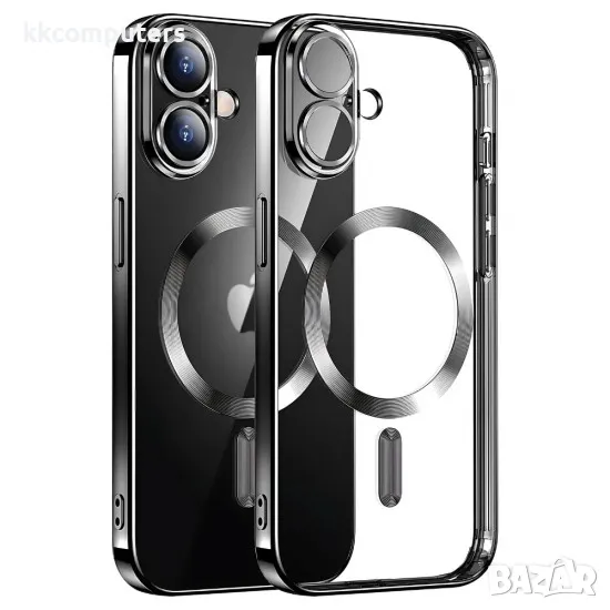 iPhone 16 (6.1) Силиконов кейс bSmart Chrome Magsafe с протектори за камерите и Протектор, снимка 1