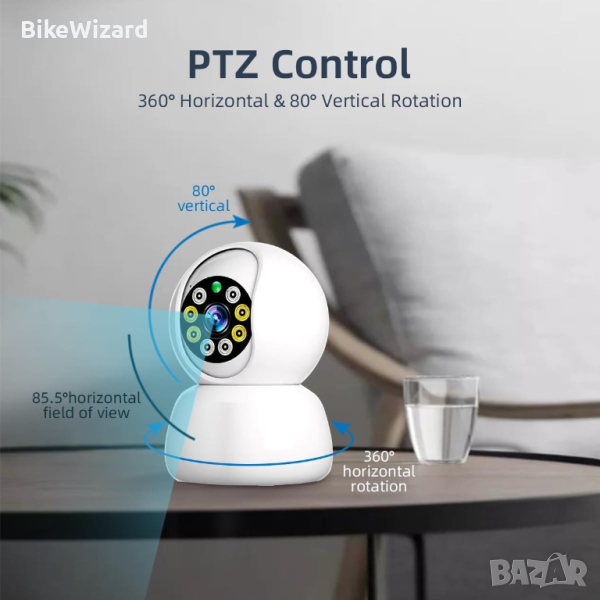 PGST вътрешна Wi-Fi камера 360° покритие, двупосочно аудио, проследяване на движение НОВА, снимка 1