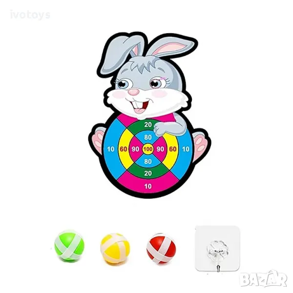 Детска мишена с 3 топки Зайче - Код 4898, снимка 1