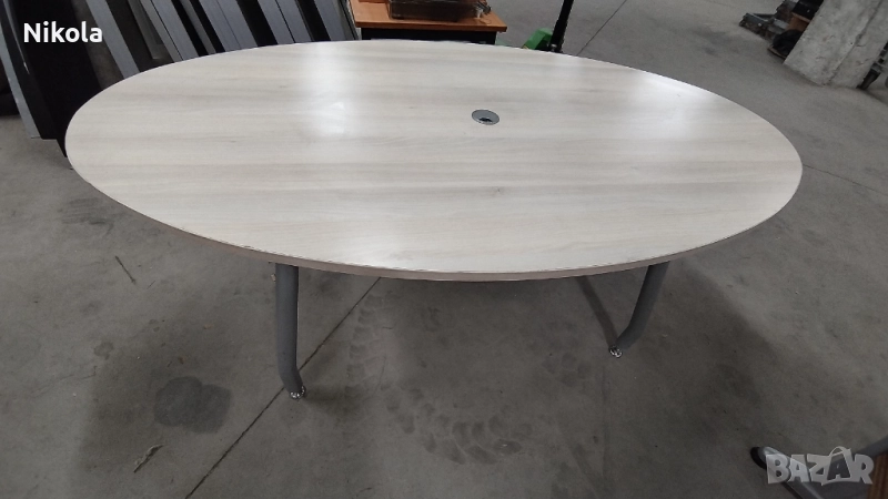 Офис маса с метални крака и рамка - елипсовидна  180/100/75см, снимка 1