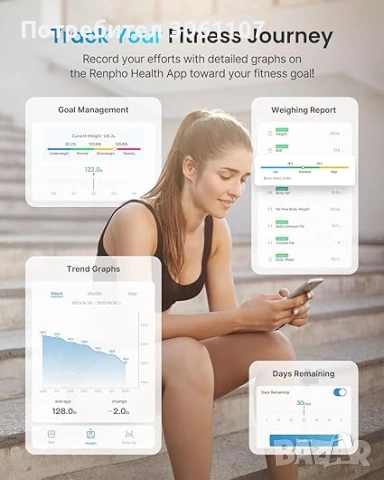 Дигитална везна за анализ Renpho Body 180 Kg/400 Lbs ES-26BB-B, снимка 7 - Други - 53378051