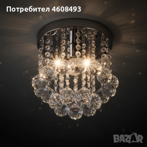 Модерен таванен полилей с големи кристални сфери и основа в сребристо