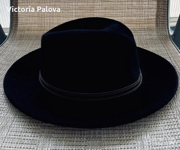 Черна вълнена шапка FEDORA - класическа, 100% вълна, 59 размер, снимка 6 - Шапки - 52426683