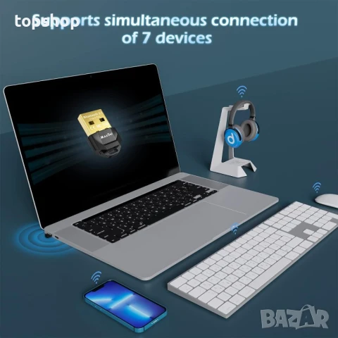 Maxuni USB Bluetooth 5.1 блутут адаптер за компютър и лаптоп, снимка 4 - Мрежови адаптери - 50501654