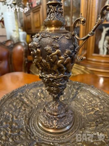 Голямо бронзово плато с масивна кана!, снимка 6 - Антикварни и старинни предмети - 50695840