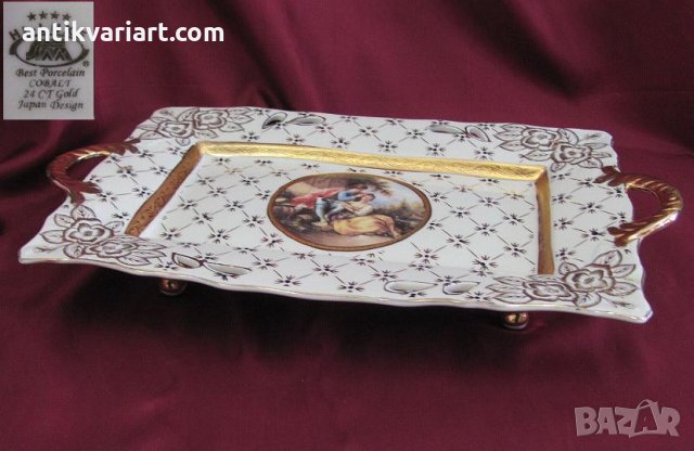 Винтич Голям Порцеланов Поднос Япония Маркиран, снимка 14 - Антикварни и старинни предмети - 31664165