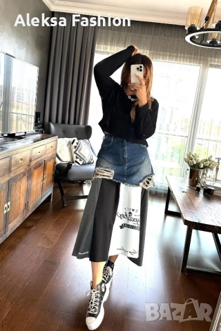 TW3 Дънкова пола атрактивен модел съчетан с плат , снимка 5 - Поли - 44151761