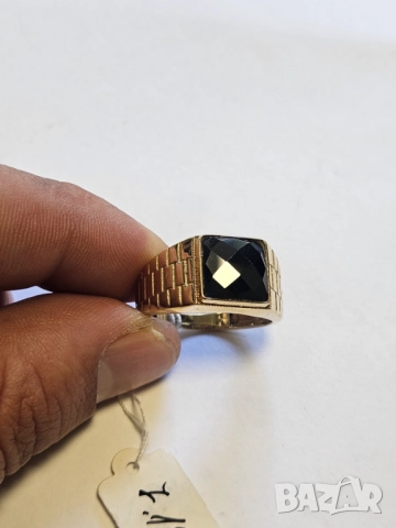 Мъжки пръстен с черен камък 585/14к 7.19гр