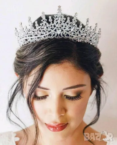 Сребриста златиста розови камъни островърха метална корона диадема тиара с камъни детска дамска , снимка 2 - Аксесоари за коса - 49741835