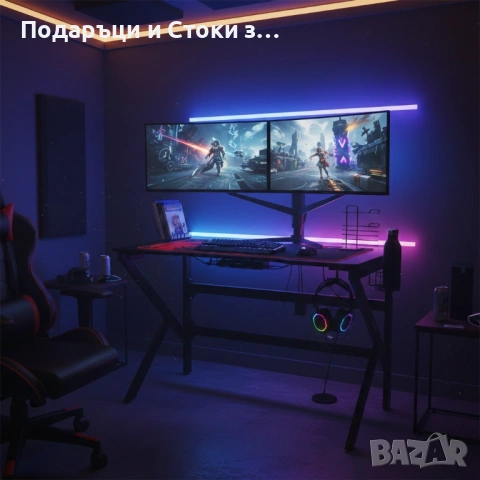 Геймърско компютърно бюро с RGB LED осветление, снимка 2 - Бюра - 53238406
