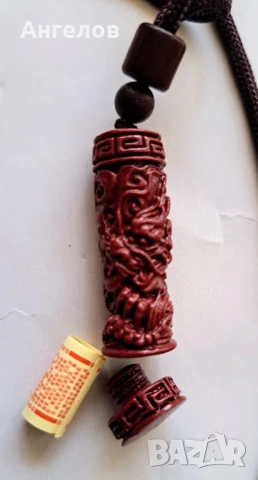 Висулка амулет от естествен камък цинабар с тайник, снимка 3 - Антикварни и старинни предмети - 50687581