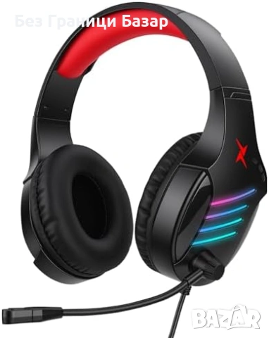 Нови Геймърски слушалки с микрофон за PC PS4 PS5 Xbox Switch 3.5мм жак червени