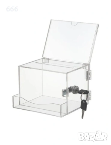 Урна за дарения с ключалка, QttvbTna, Акрил, 16 x 11,5 x 20,4 см, Прозрачна