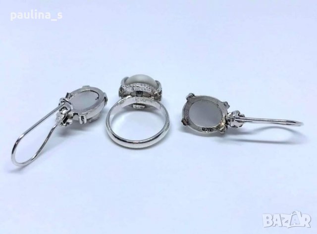 Сребърен комплект с бяло котешко око / проба 925 , снимка 4 - Бижутерийни комплекти - 36781984