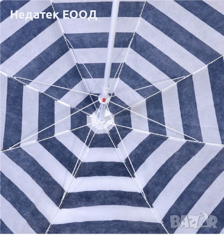 Плажен чадър с метална конструкция, Синьо-Бял, Ø1,80 м., снимка 2 - Други - 50445552