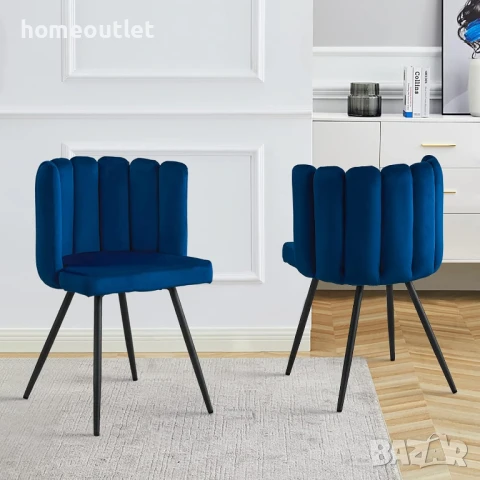 ПРОМОЦИЯ Кадифен трапезен стол с атрактивен дизайн, к-т от 2 бр CLIPOP LFCC-DC-0129BU, снимка 3 - Столове - 50710303